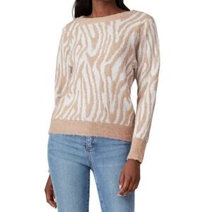 Rebecca Taylor Women's Tiger Stripe Wool Blend Sweater XS Blush Pink Gray